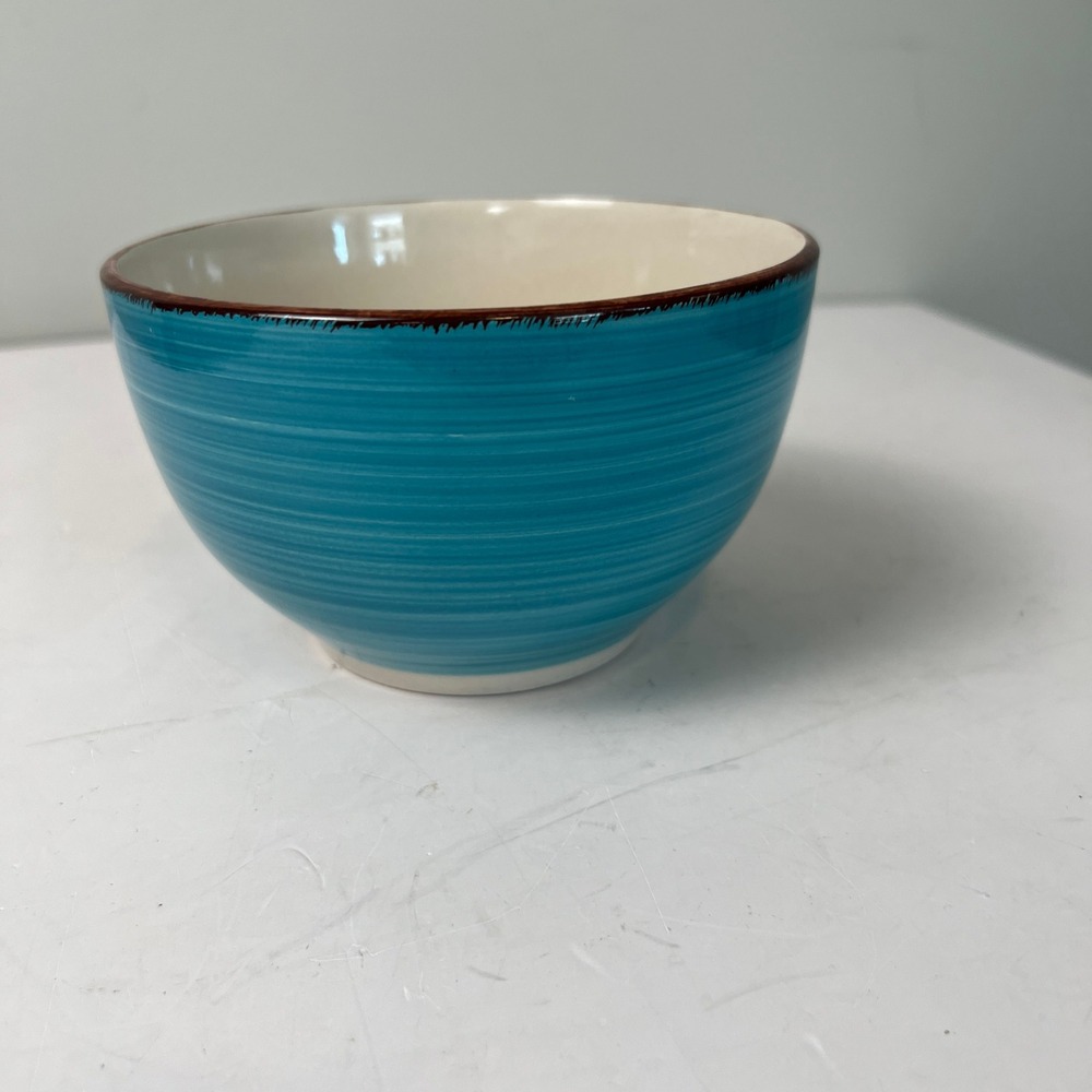 Royal Norfolk Cereal Bowl 5.5in Turquoise Blue Stoneware Coastal Bowl Farmhouse